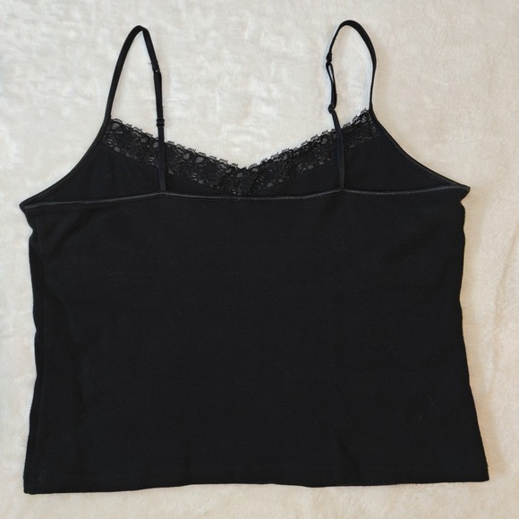 Fashion Bug Tank Top Camisole Lace Beaded Trim Spaghetti Black XL Built In Bra - Picture 3 of 4